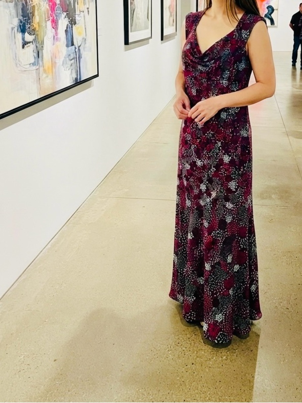 Ideology Wine, Black and White Floral Cowl Neck Dress